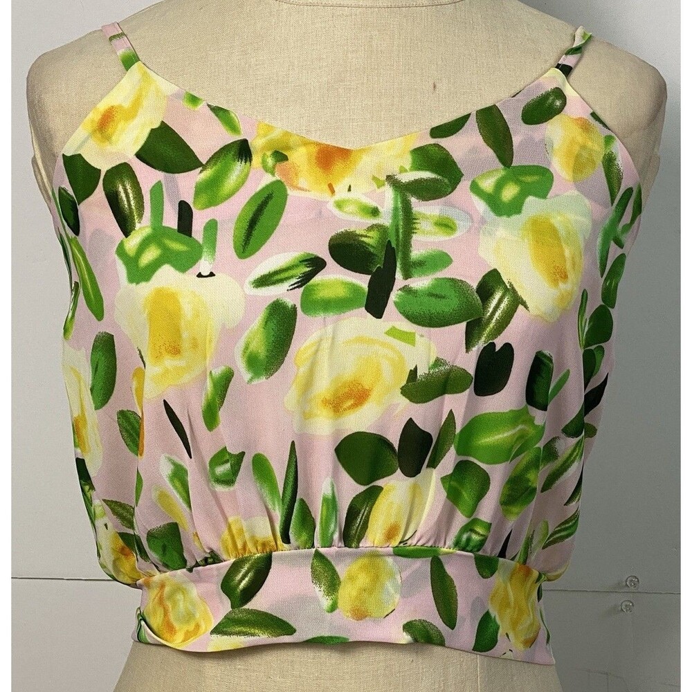 Pink Crop top And Back Wrap With Yellow/green Lemon Blossom Sz S/M